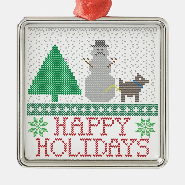 Happy Holidays Funny Dog Peeing Snowman Christmas Metal Tree Decoration (Front)