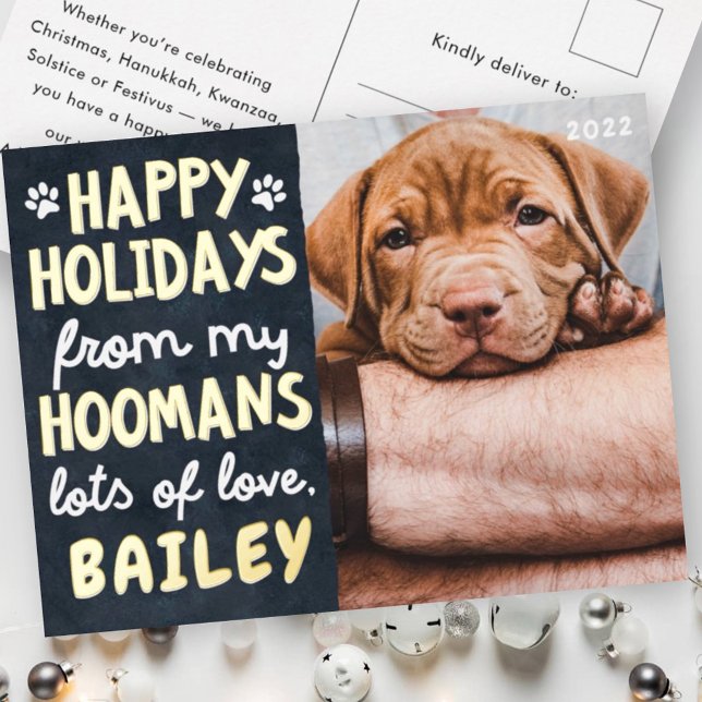 Happy Holidays Funny Modern Pet Custom Photo Foil Holiday Postcard (Creator Uploaded)