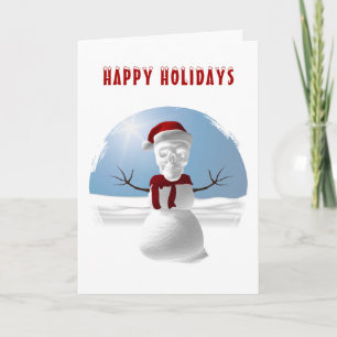 Happy Holidays. Funny skull-head snowman Card