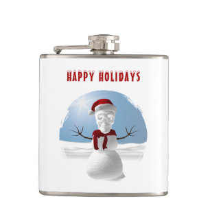 Happy Holidays. Funny skull-head snowman Hip Flask