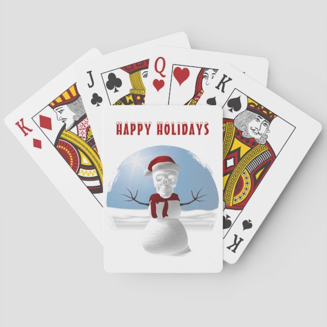 Happy Holidays. Funny skull-head snowman Playing Cards (Back)