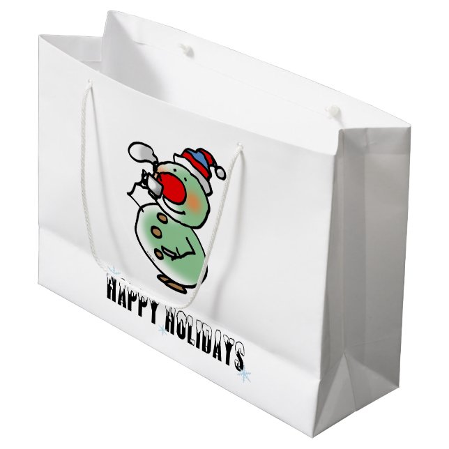 Happy Holidays (funny snowman) Large Gift Bag (Front Angled)
