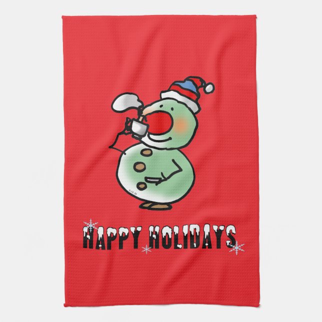 Happy Holidays (funny snowman) Tea Towel (Vertical)