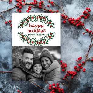 Happy Holidays Garland CUSTOM PHOTO Christmas Holiday Card