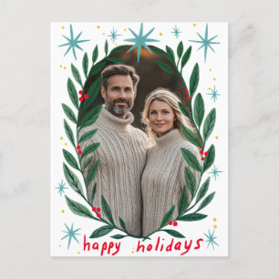 Happy Holidays Garland CUSTOM PHOTO Christmas Holiday Postcard