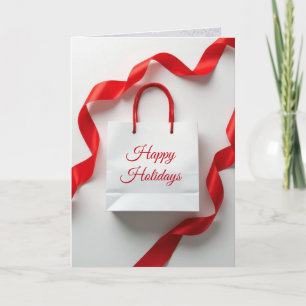 Happy Holidays Gift Bag With Red Ribbons Card