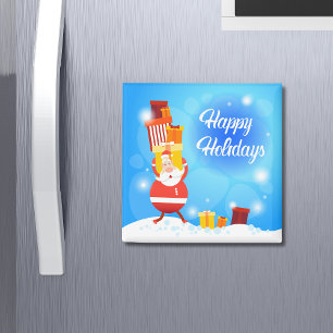 Happy Holidays Gift Carrying Santa   Christmas Magnet