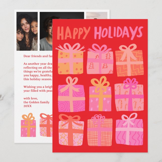 HAPPY HOLIDAYS Gifts Christmas CUSTOM 3 Photos  Holiday Card (Front/Back)
