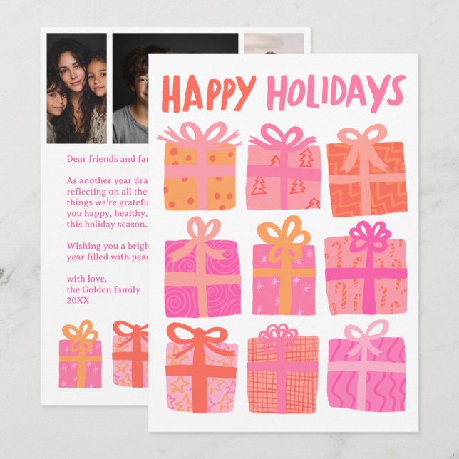 HAPPY HOLIDAYS Gifts Christmas CUSTOM 3 Photos  Holiday Card (Front/Back)