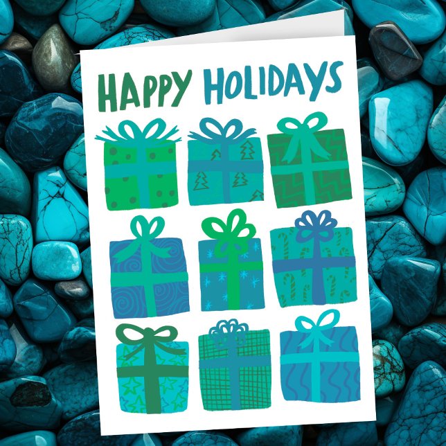 HAPPY HOLIDAYS Gifts Christmas CUSTOM Hand-drawn Holiday Card (HAPPY HOLIDAYS Gifts Green Blue Christmas CUSTOM Hand-drawn Holiday Card
)