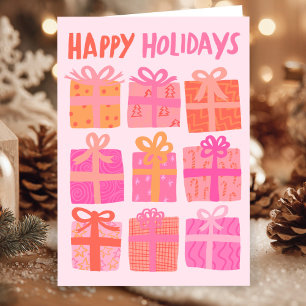 HAPPY HOLIDAYS Gifts Christmas CUSTOM Pink Cute  Holiday Card