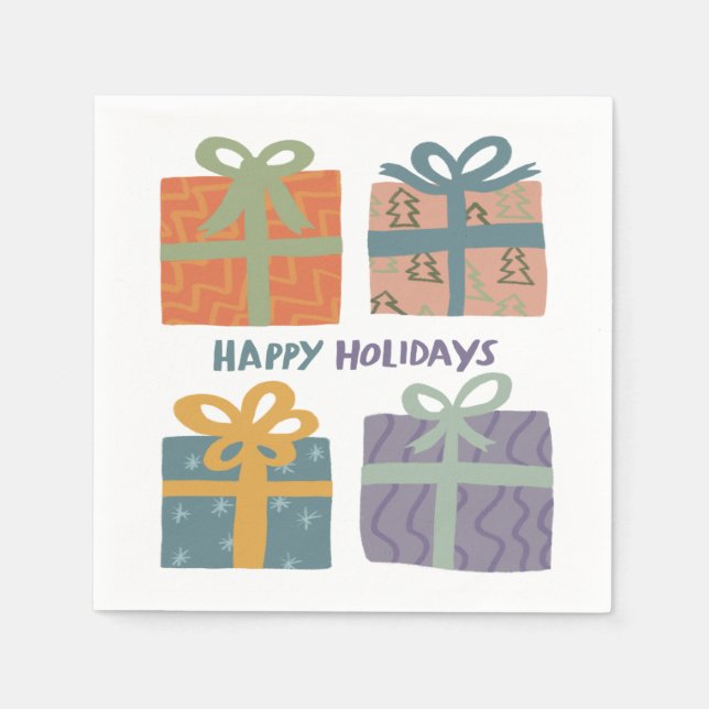 HAPPY HOLIDAYS Gifts Presents Christmas CUSTOM Napkin (Front)