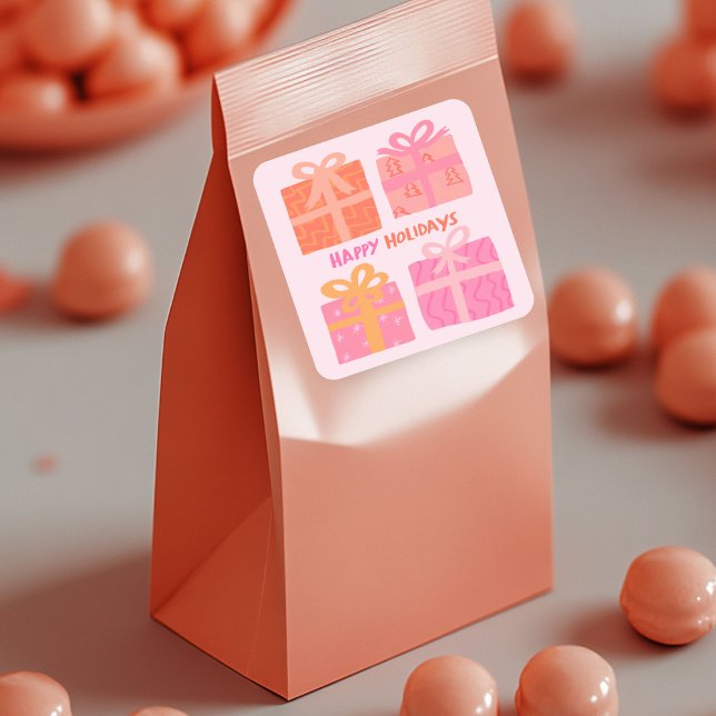 HAPPY HOLIDAYS Gifts Presents Christmas CUSTOM Square Sticker (HAPPY HOLIDAYS Gifts Presents Christmas CUSTOM Pink Square Sticker
)