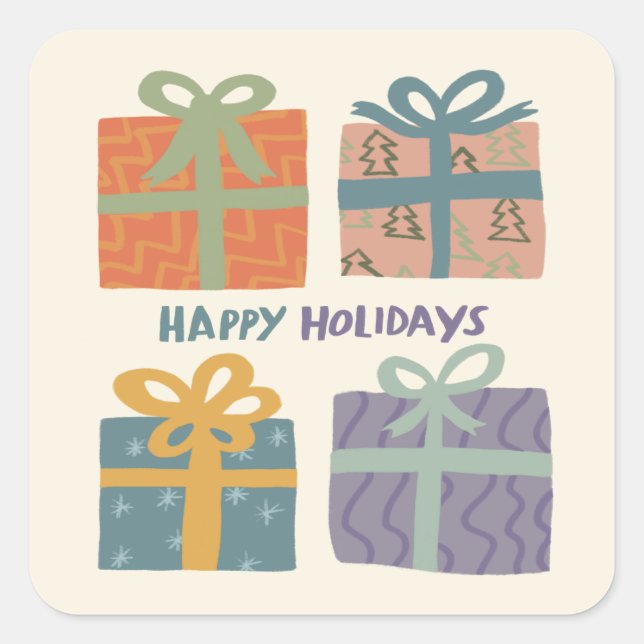HAPPY HOLIDAYS Gifts Presents Christmas CUSTOM Square Sticker (Front)