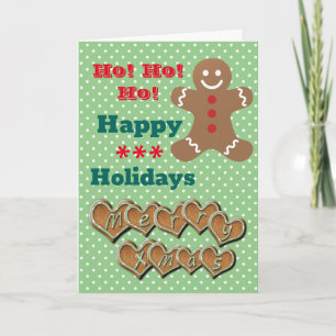 "Happy Holidays" Gingerbread and Green Polka Dot Holiday Card