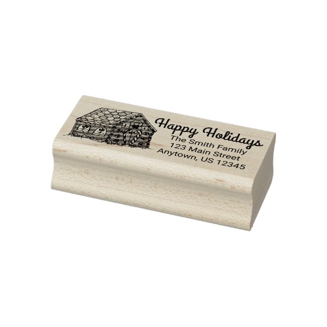 Happy Holidays Gingerbread Christmas Xmas Address Rubber Stamp (Stamp)