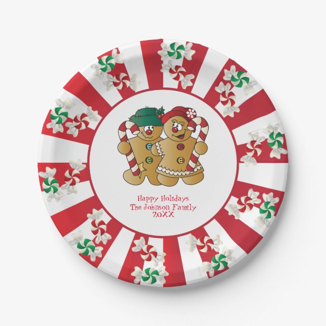 Happy Holidays Gingerbread Couple | DIY Text Paper Plate (Front)