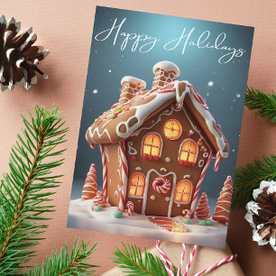 Happy Holidays Gingerbread House Christmas Card