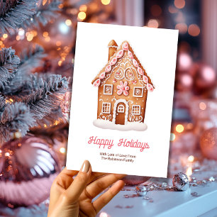 Happy Holidays Gingerbread House Christmas  Holiday Card