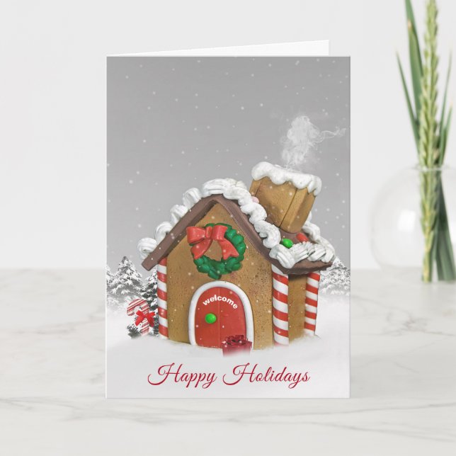 Happy Holidays Gingerbread House Holiday Card (Front)