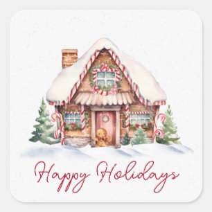 Happy Holidays Gingerbread House Square Sticker