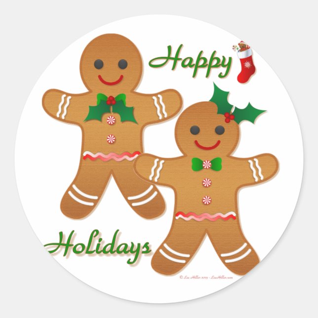 Happy Holidays Gingerbread Man Boy Girl Classic Round Sticker (Front)
