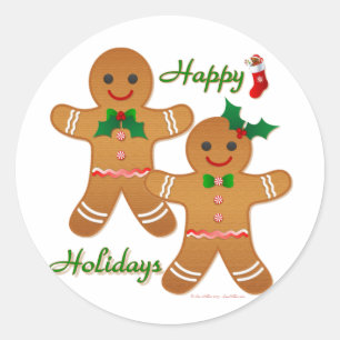 Happy Holidays Gingerbread Man Boy Girl Classic Round Sticker