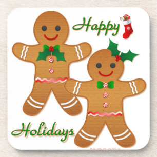 Happy Holidays Gingerbread Man Boy Girl Coaster