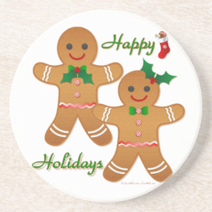 Happy Holidays Gingerbread Man Boy Girl Coaster