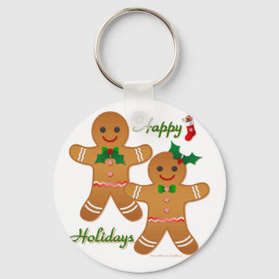 Happy Holidays Gingerbread Man Boy Girl Key Ring