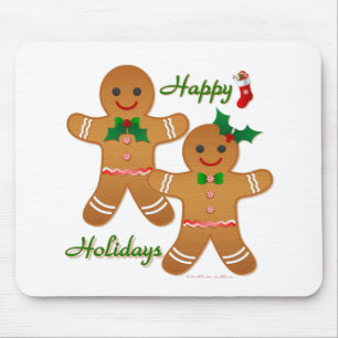 Happy Holidays Gingerbread Man Boy Girl Mouse Mat