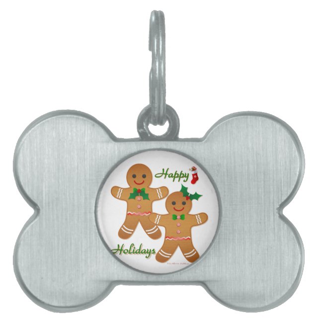 Happy Holidays Gingerbread Man Boy Girl Pet Tag (Front)