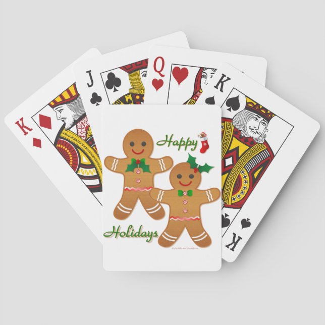 Happy Holidays Gingerbread Man Boy Girl Playing Cards (Back)