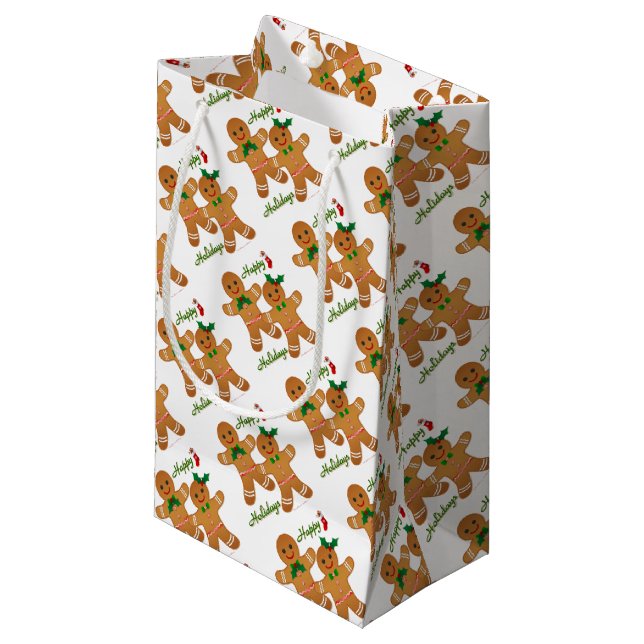 Happy Holidays Gingerbread Man Boy Girl Small Gift Bag (Front Angled)