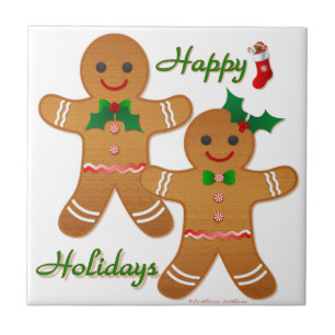 Happy Holidays Gingerbread Man Boy Girl Tile
