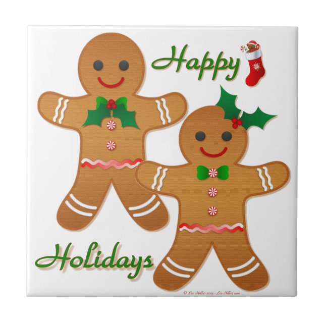 Happy Holidays Gingerbread Man Boy Girl Tile (Front)