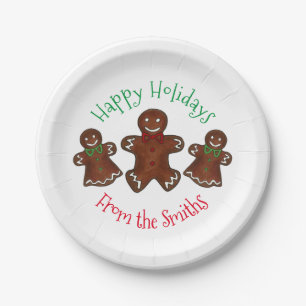 Happy Holidays Gingerbread Man Christmas Cookies Paper Plate