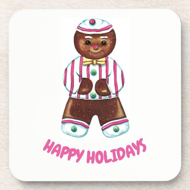 Happy Holidays Gingerbread Man Coaster (Front)