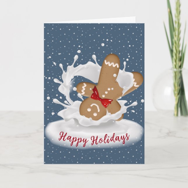 Happy Holidays Gingerbread Man in Milk Card (Front)