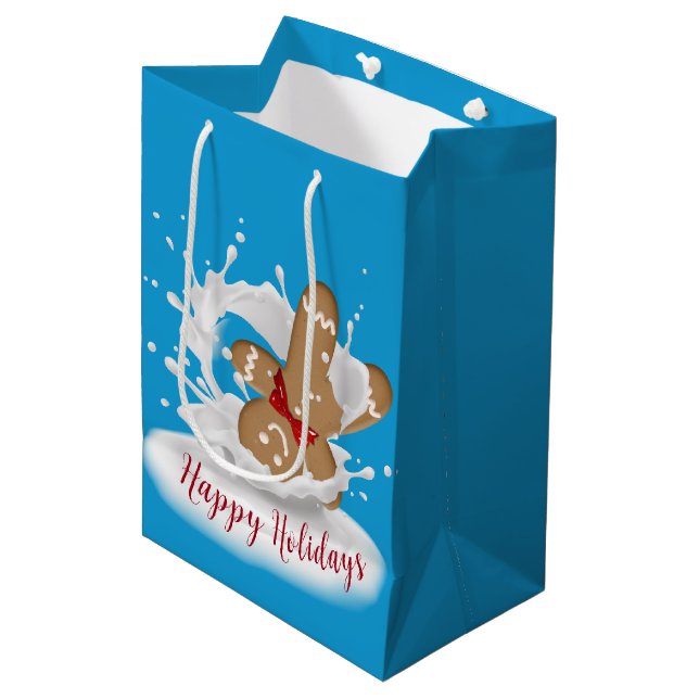 Happy Holidays Gingerbread Man in Milk Medium Gift Bag (Front Angled)