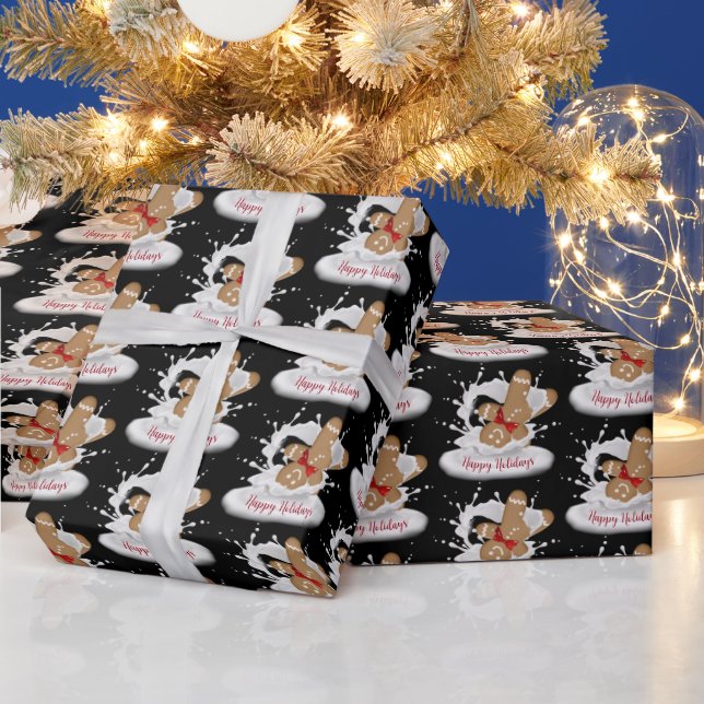 Happy Holidays Gingerbread Man in Milk Wrapping Paper (Holidays)