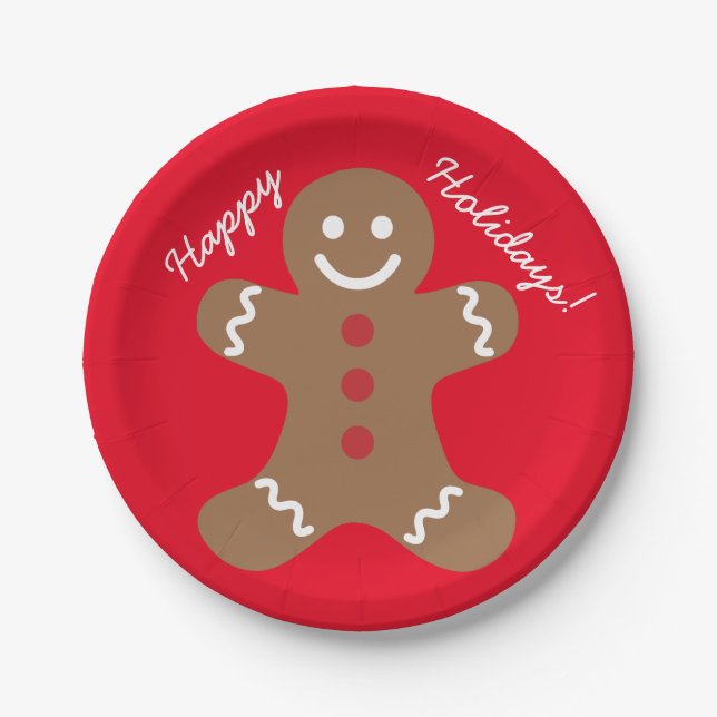 Happy Holidays Gingerbread Paper Plate (Front)