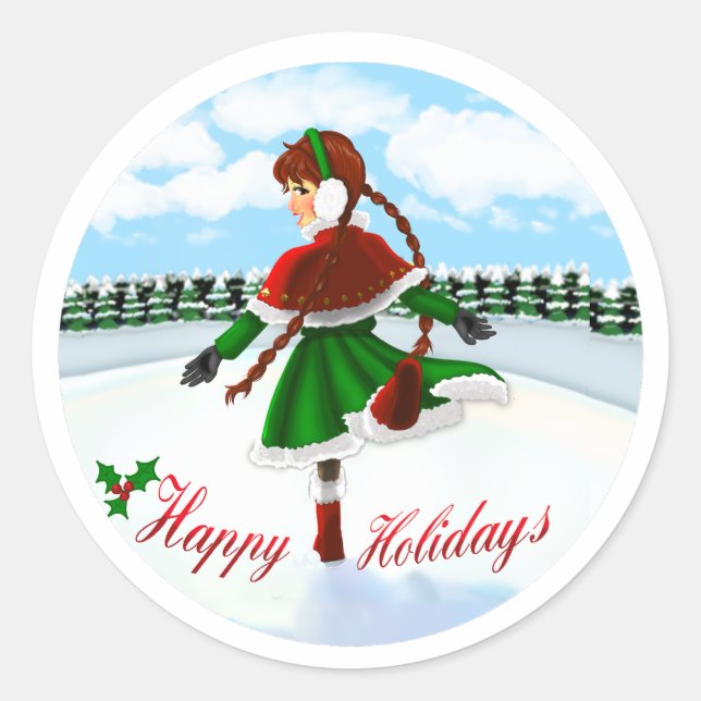Happy Holidays Girl Sticker (Front)