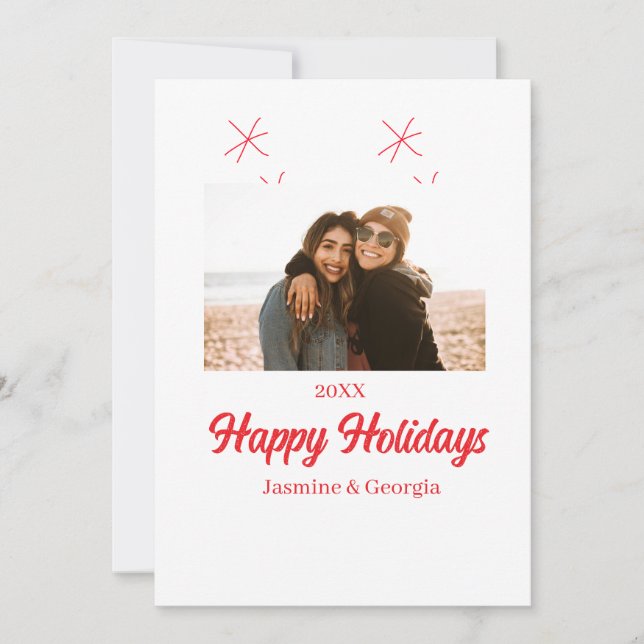 Happy holidays girls family photo gifts Christmas  Holiday Card (Front)