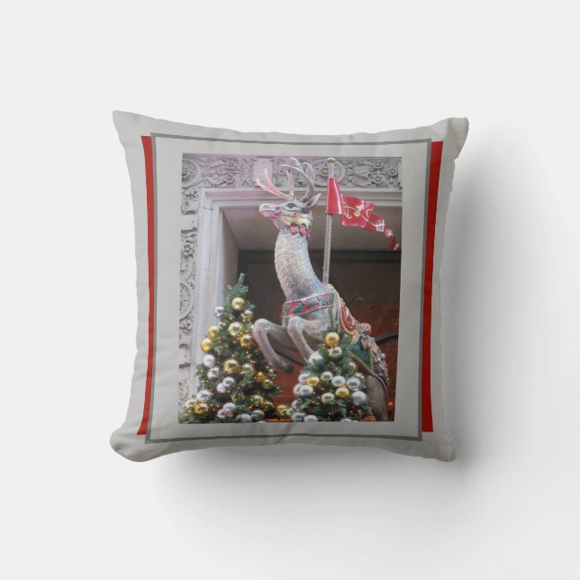 Happy Holidays Glam Reindeer Throw Pillow (Front)