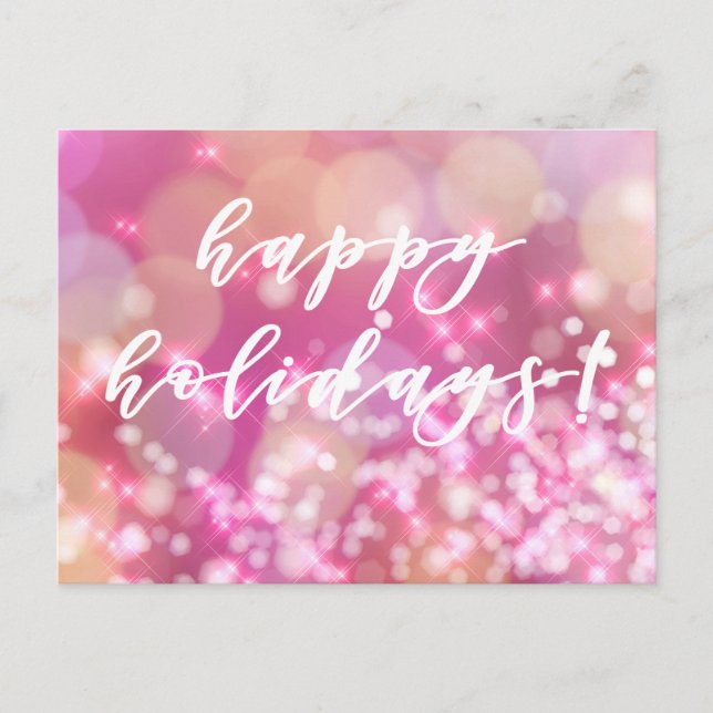 Happy Holidays ! Glamourous Pink Sparkles Christma Holiday Postcard (Front)