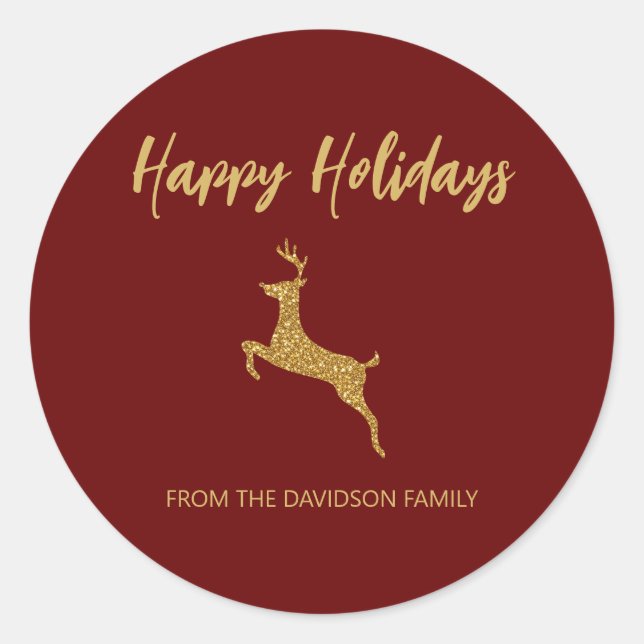 Happy Holidays Glitter Christmas Reindeer Classic Round Sticker (Front)