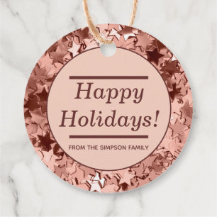 Happy Holidays Glitter Rose Gold Christmas Gifting Favour Tags