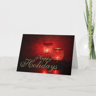 Happy Holidays Glowing Red Candles Christmas Xmas Holiday Card