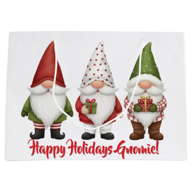 Happy Holidays Gnomie Large Gift Bag (Front)
